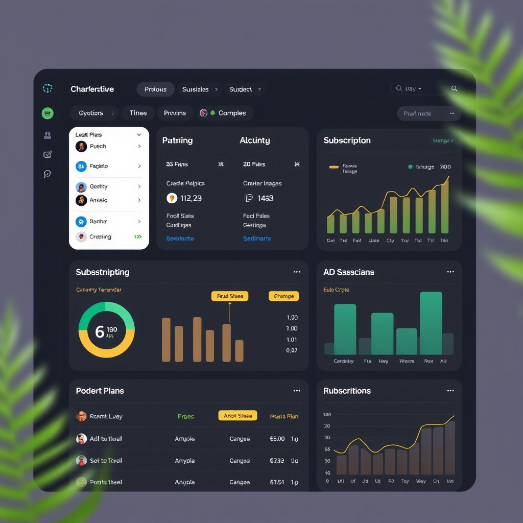 Mobile plan management dashboard showing various subscription options and usage analytics with modern interface design