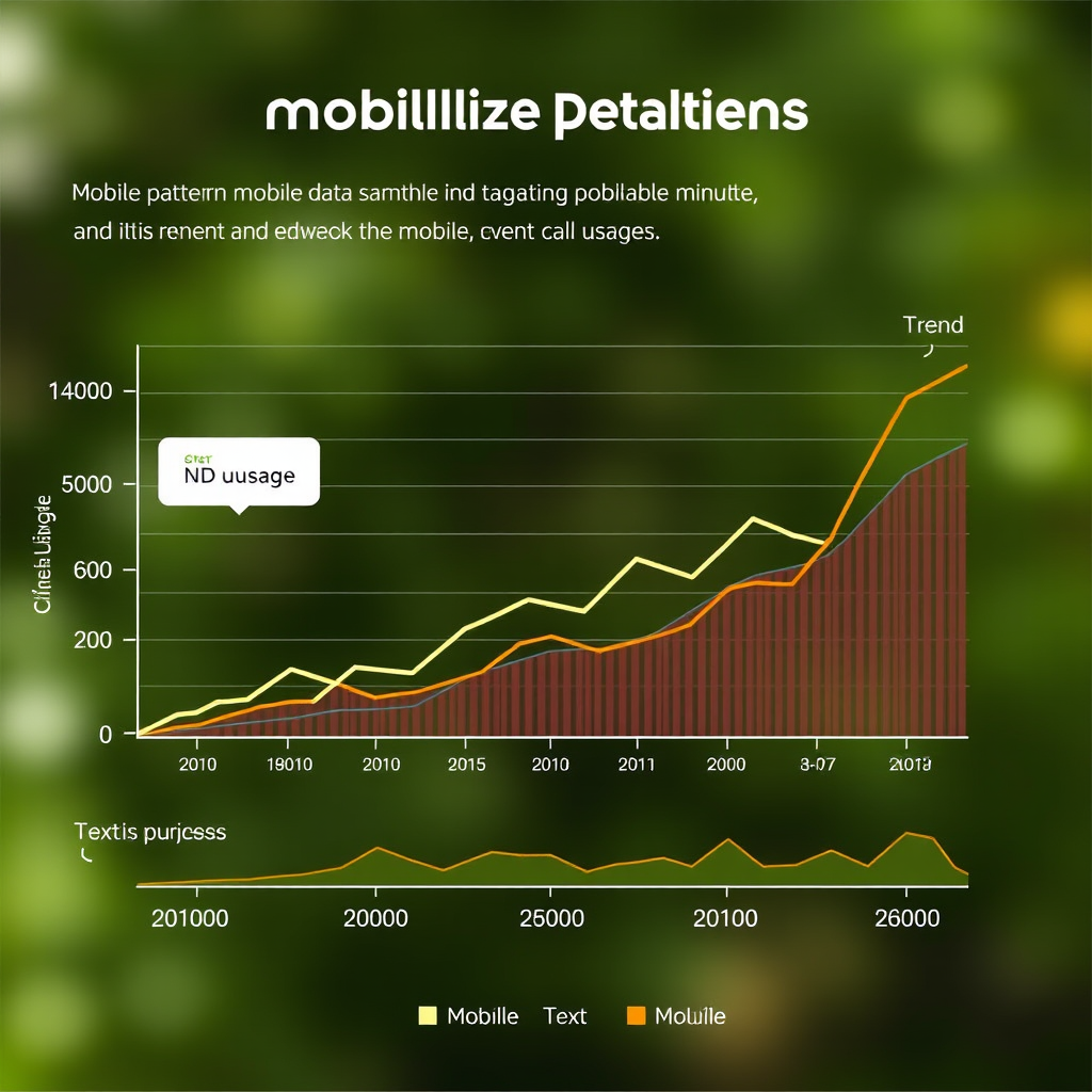 Detailed mobile usage patterns chart showing data consumption, call minutes, and text usage over time with trend lines and peak usage indicators