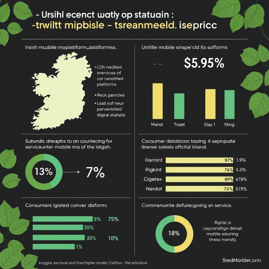 Infographic showing statistics and trends of Irish mobile service platform adoption, featuring charts, percentages, and visual representations of consumer preferences for unified digital solutions