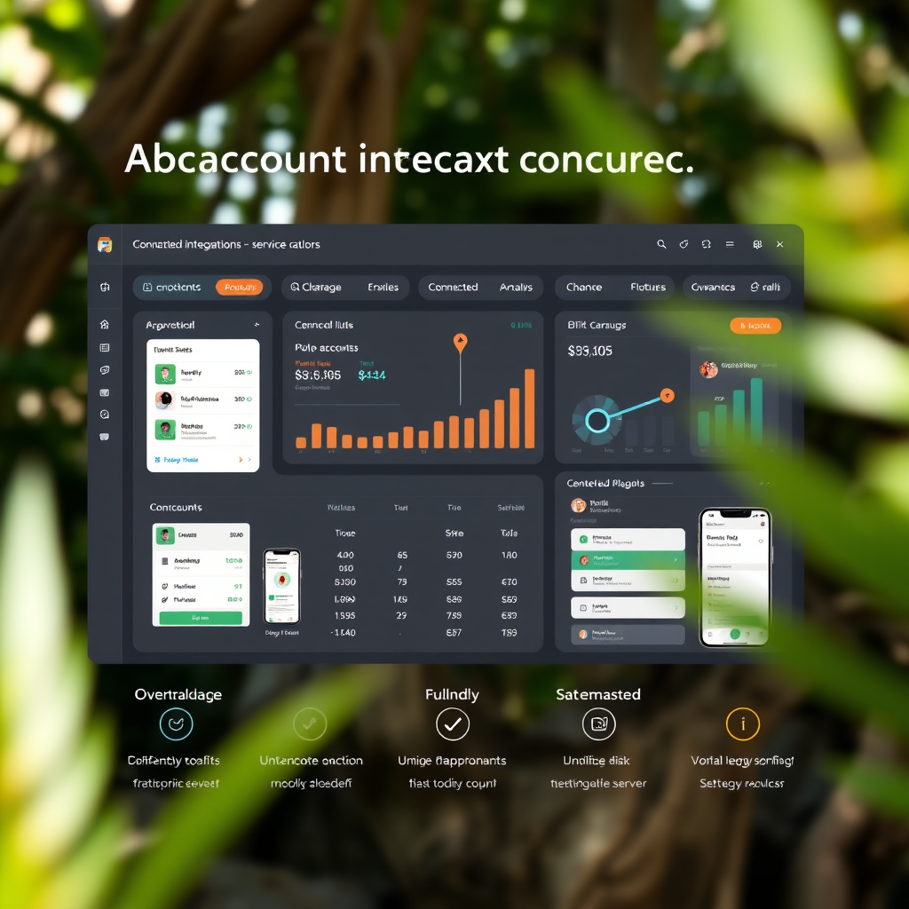 Account integration services interface showing unified management dashboard with multiple mobile accounts connected, centralized billing information, and streamlined oversight features